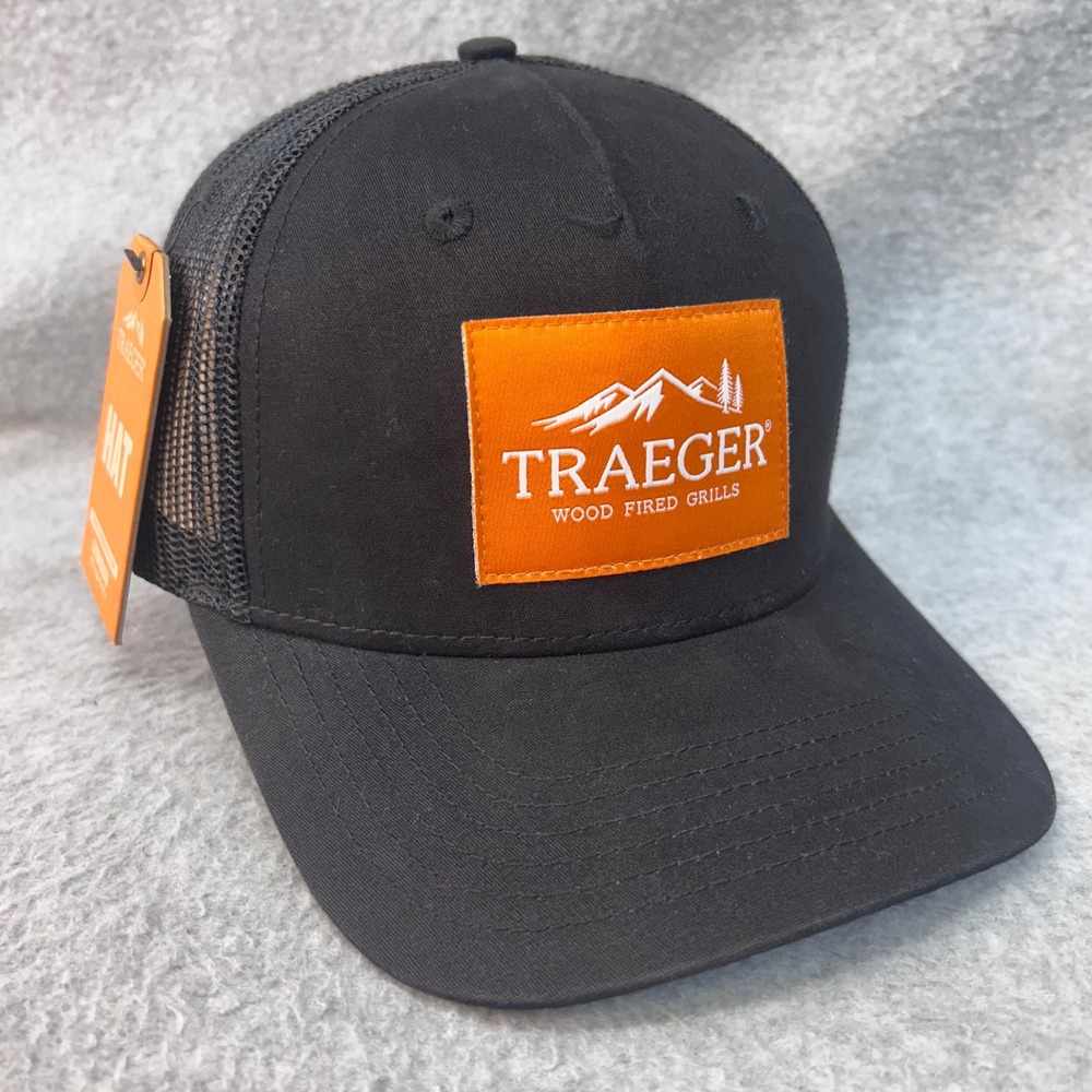 Traeger Logo Patch Mens Black Traeger Trucker Hat Snapback Mesh OSFM